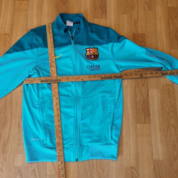 Nike Dri-Fit Soccer Jacket FCB Qatar Airways Mens Small Teal Full Zip - Picture 2 of 7